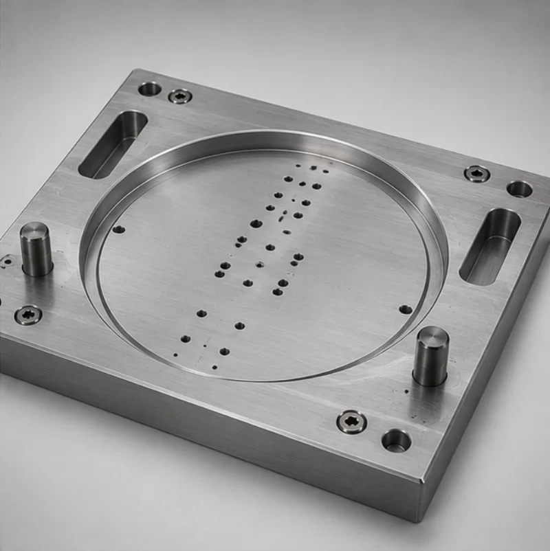 Precision SMT printer plate showing machined PCB support pocket and locating features