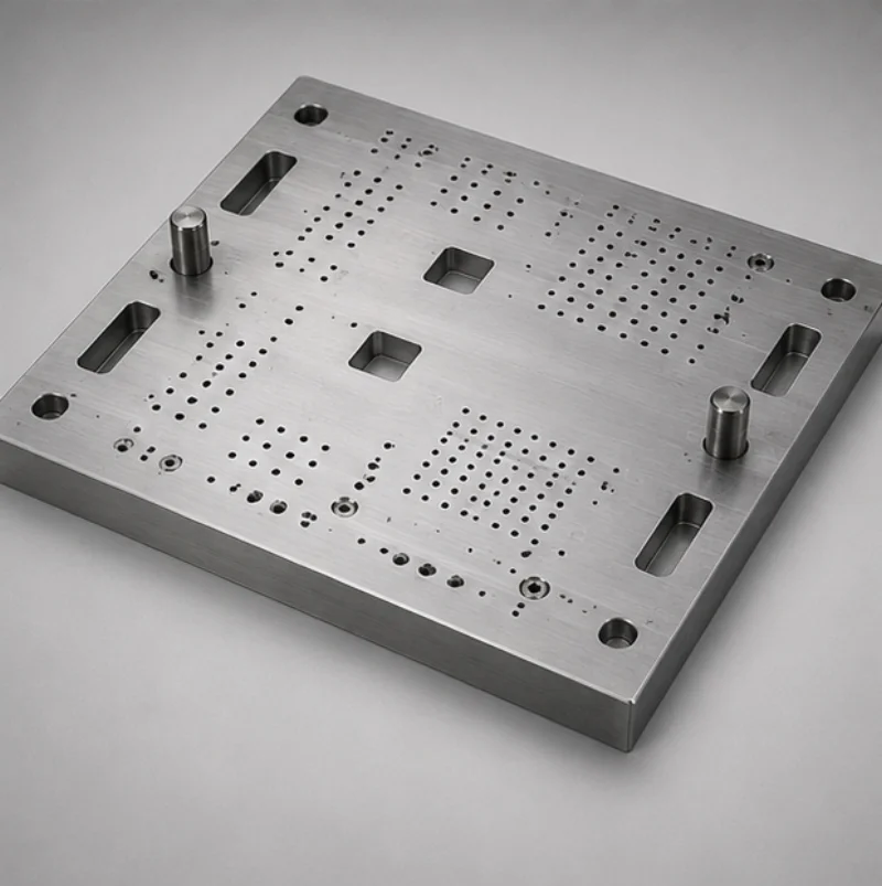 ESD-safe composite SMT printer plate with precision-machined support nest and tooling holes